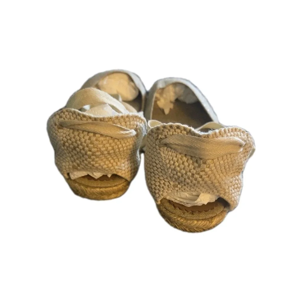 J.Crew Women's Lace-Up Espadrille‎ Flats Size 8 Beige Canvas Jute Summer Shoes